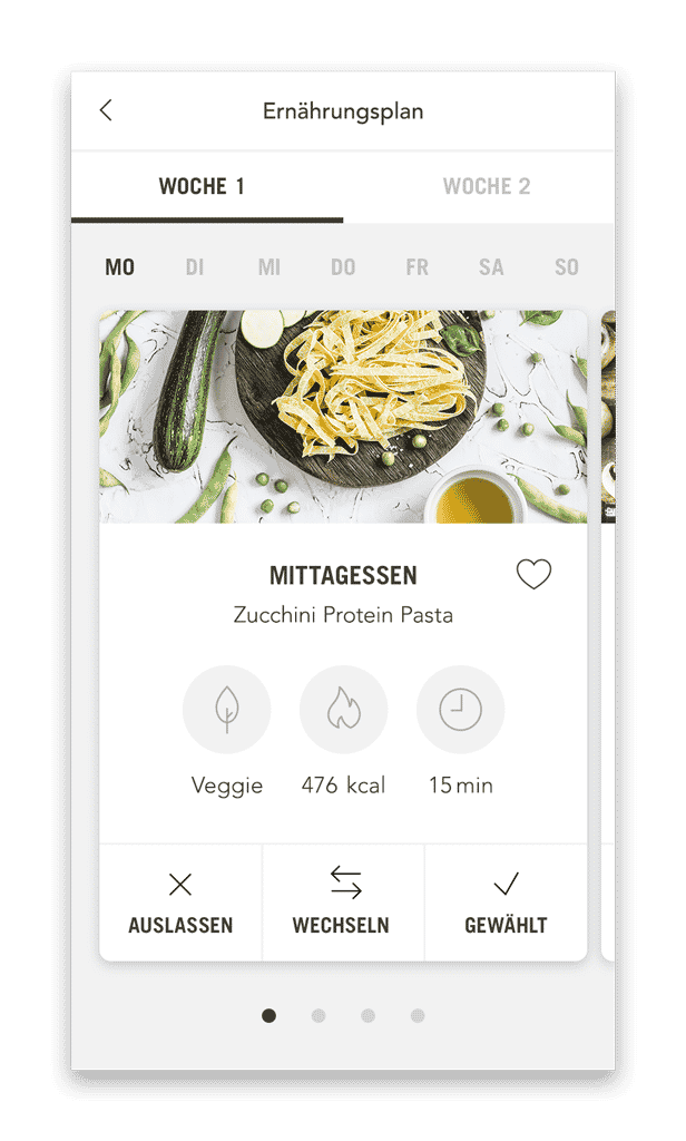 Mein Körperformen Ernährungsplan Plan mit Mahlzeiten (Smartphone Ansicht Beispiel Tag)